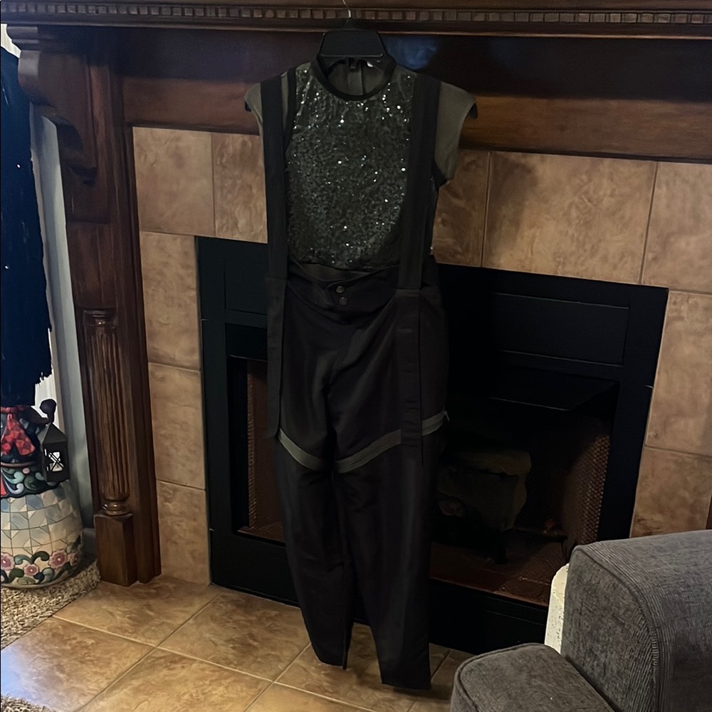 Black & green sequins top with baggy cargo pants